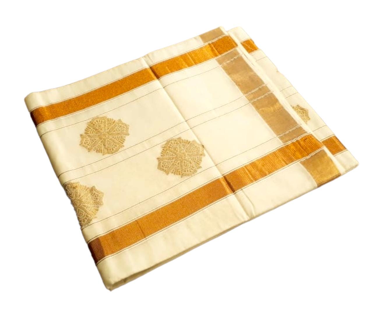 Kerala cotton butta work pallu saree