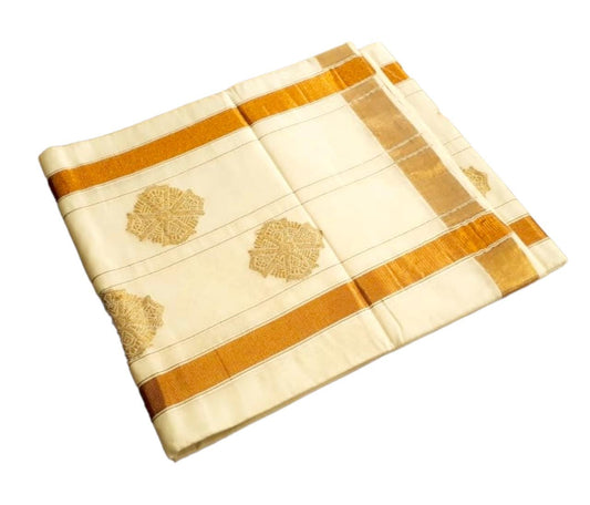 Kerala cotton butta work pallu saree