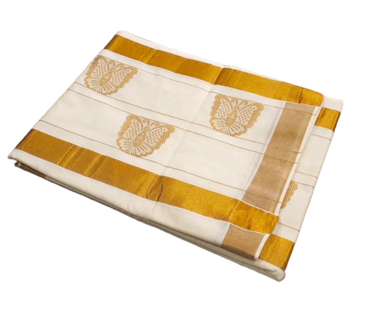 Kerala cotton butta work pallu saree