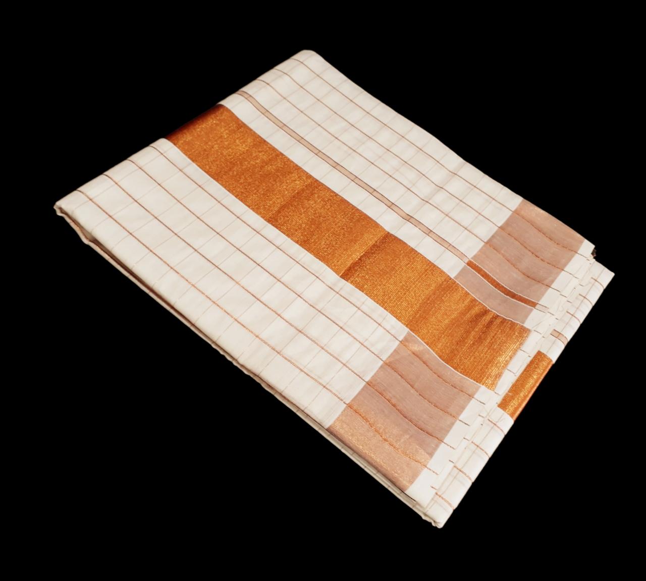 Kerala cotton copper tissue checked saree