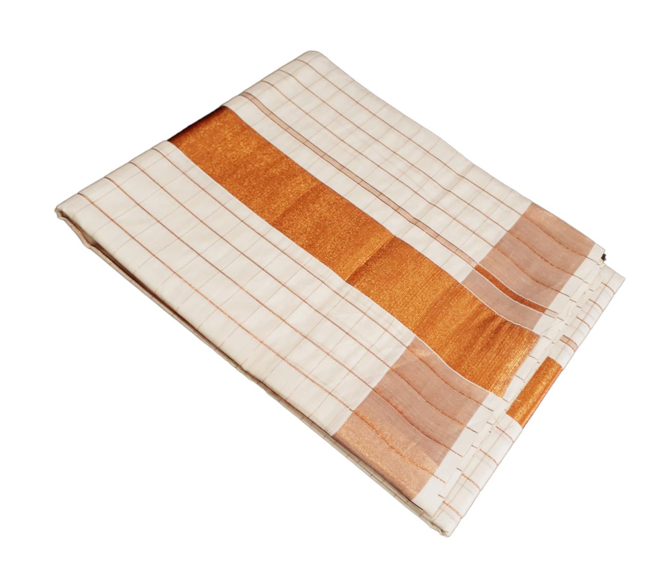 Kerala cotton copper tissue checked saree