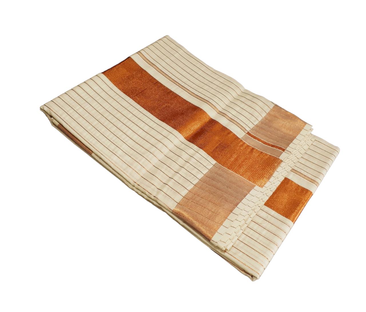 Kerala cotton copper tissue strips saree