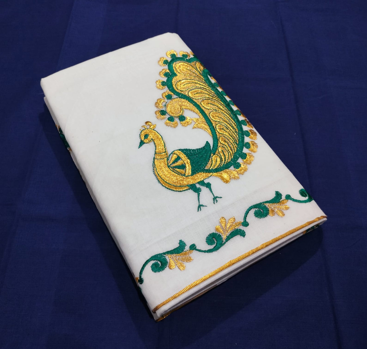 Kerala cotton embroidery work saree