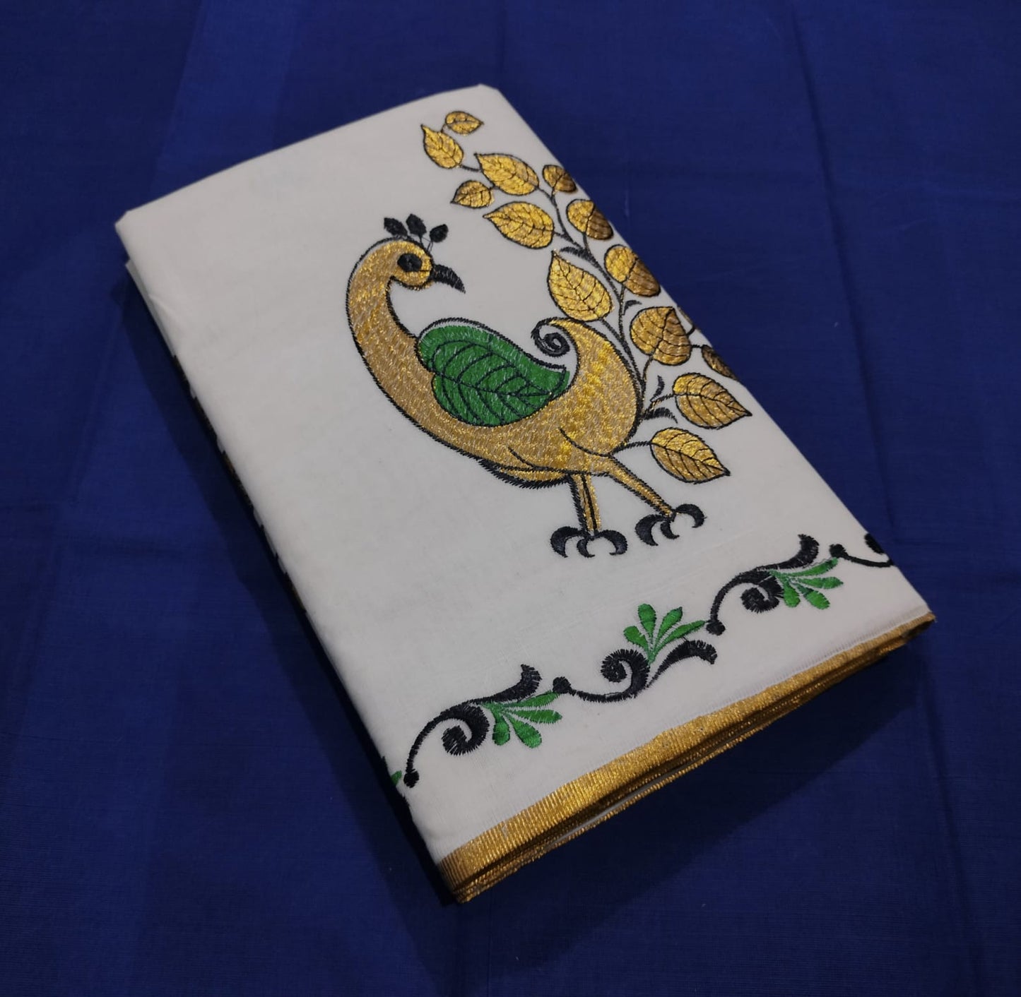 Kerala cotton embroidery work saree