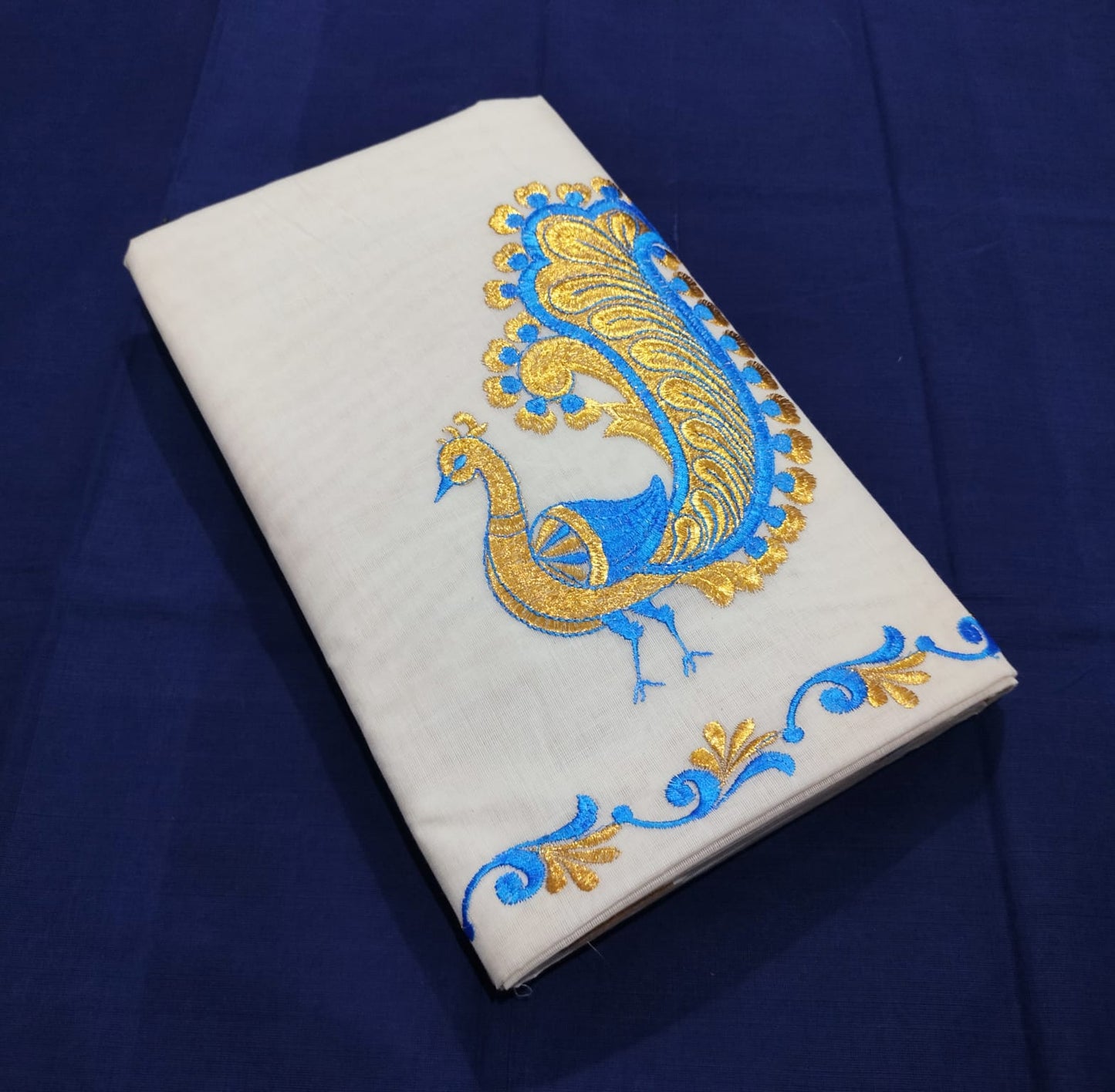Kerala cotton embroidery work saree