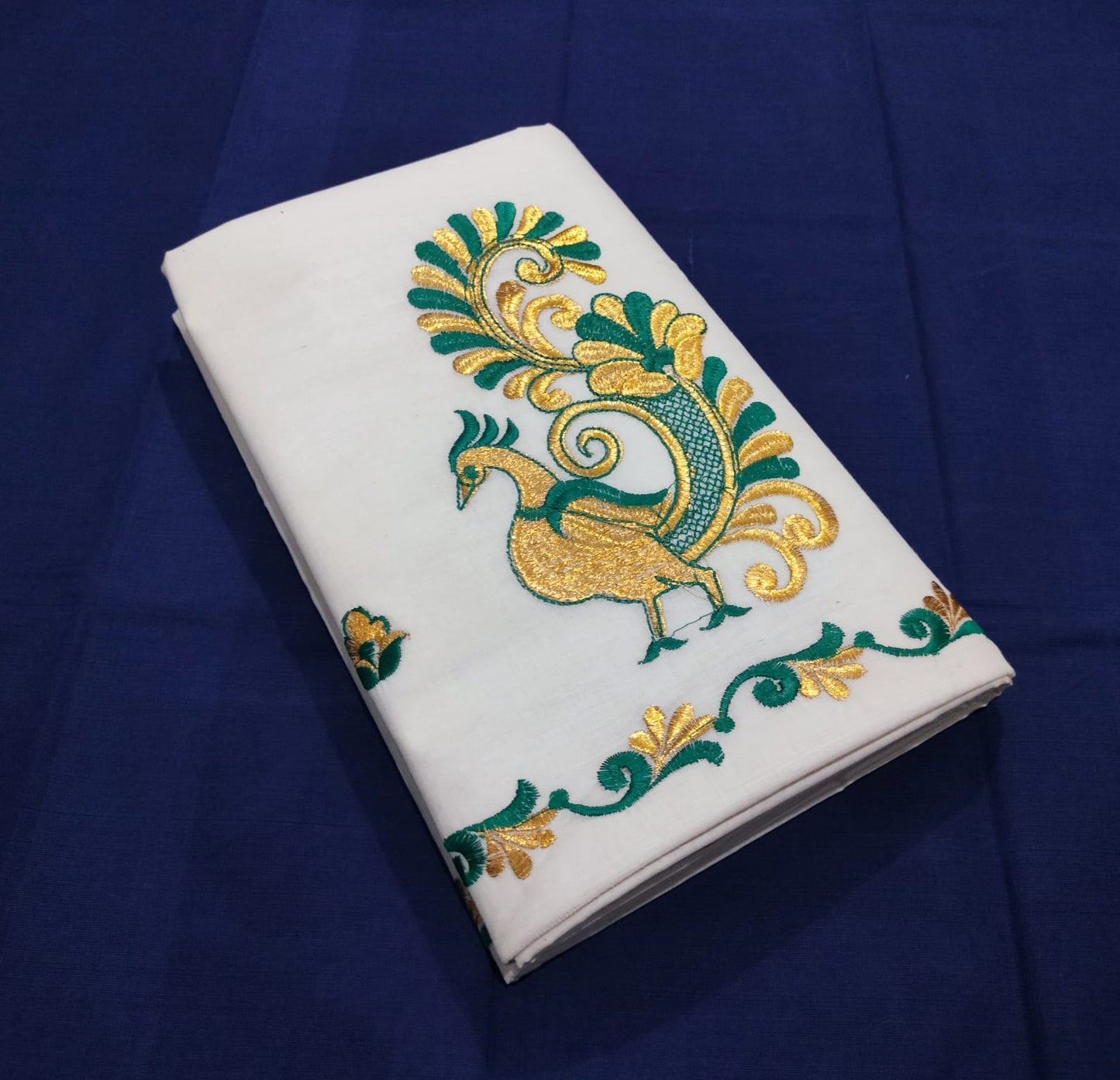 Kerala cotton embroidery work saree