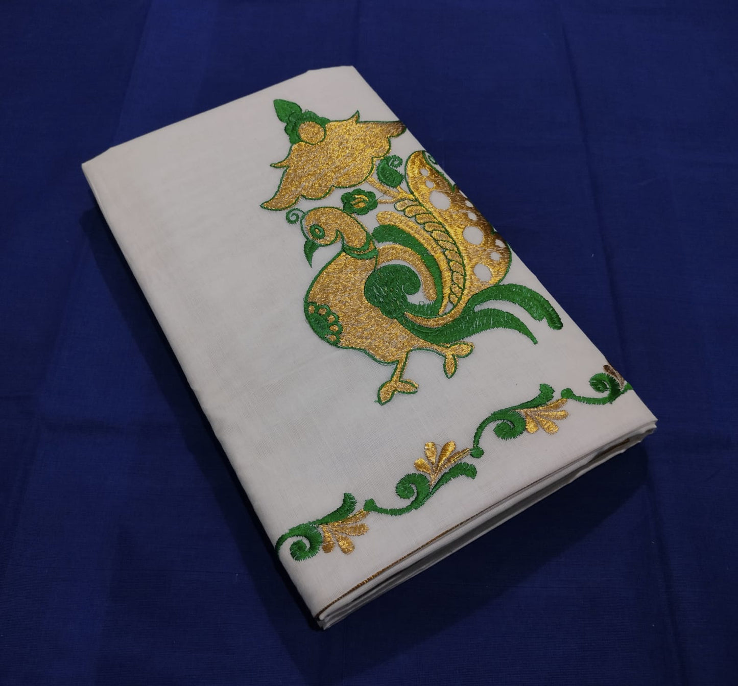 Kerala cotton embroidery work saree