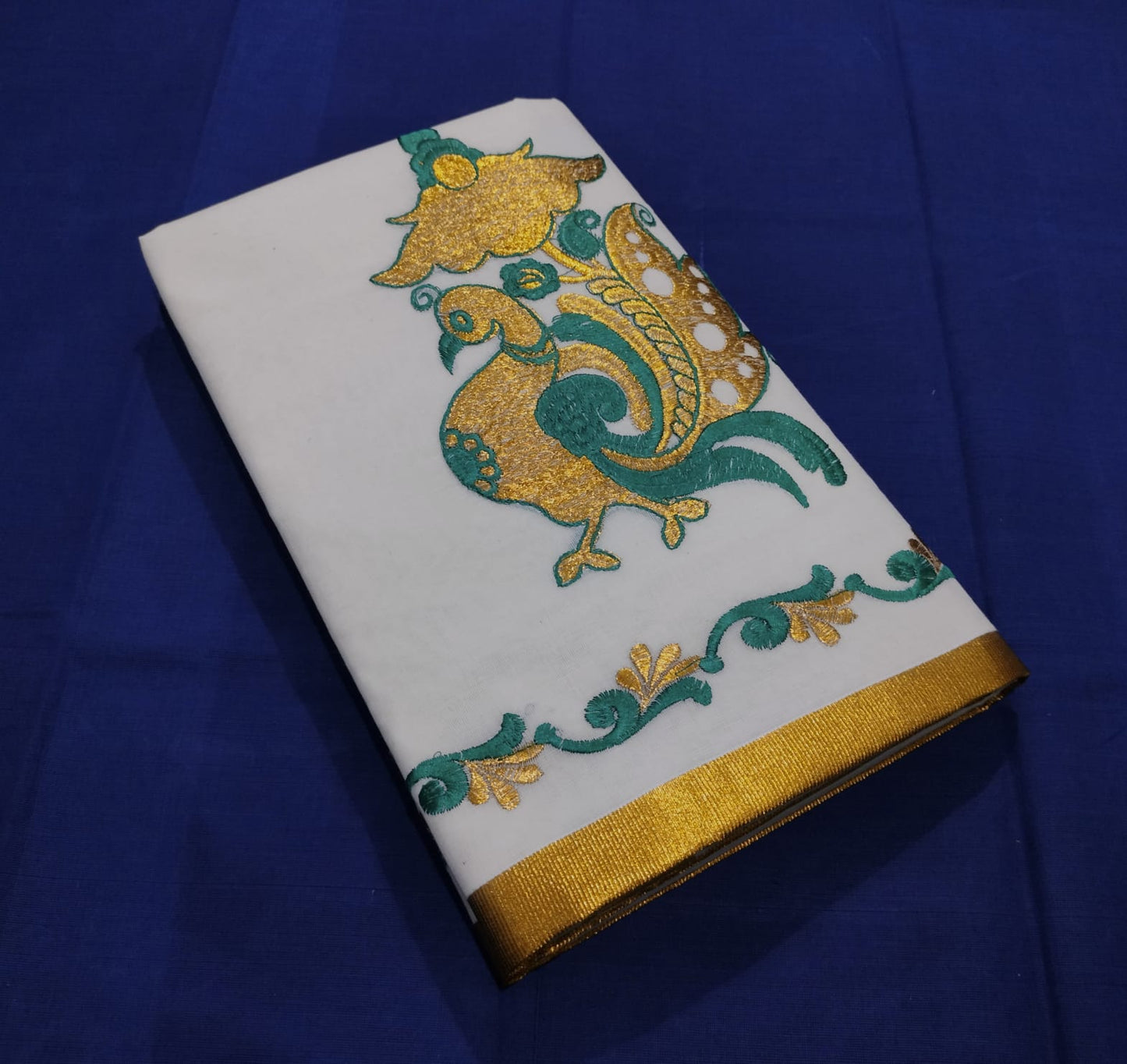 Kerala cotton embroidery work saree