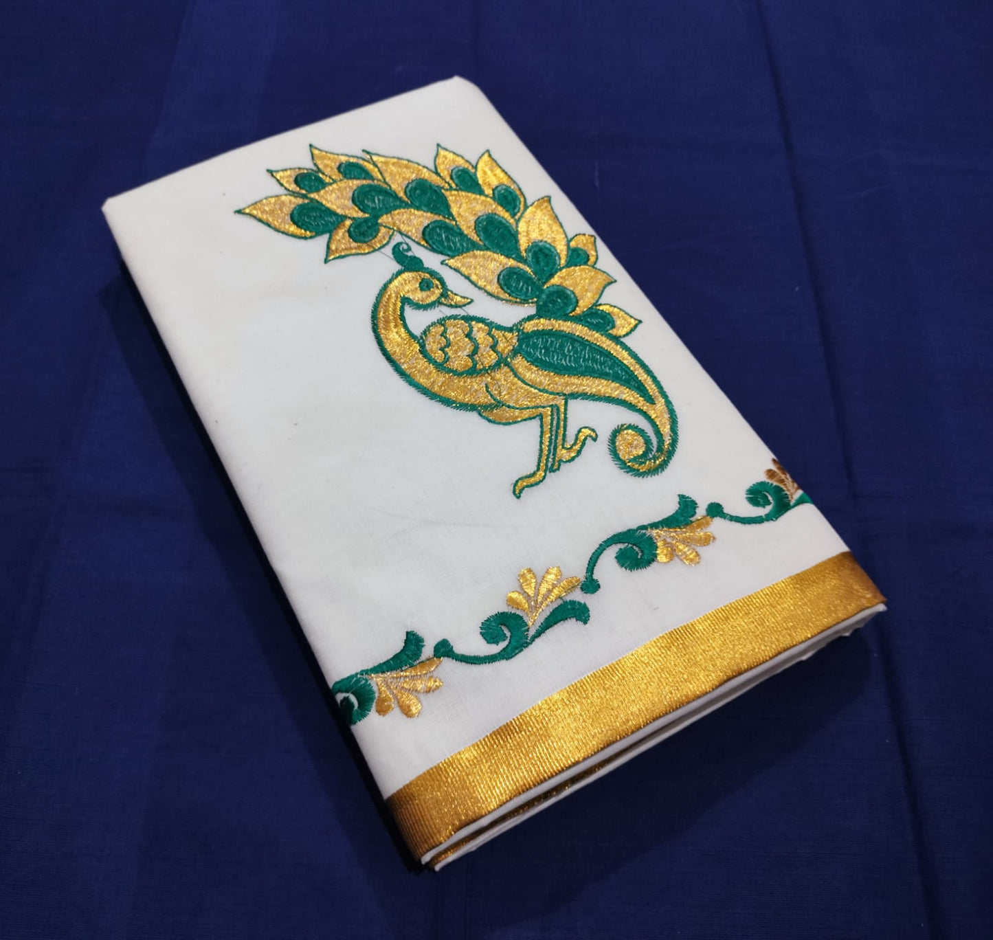 Kerala cotton embroidery work saree