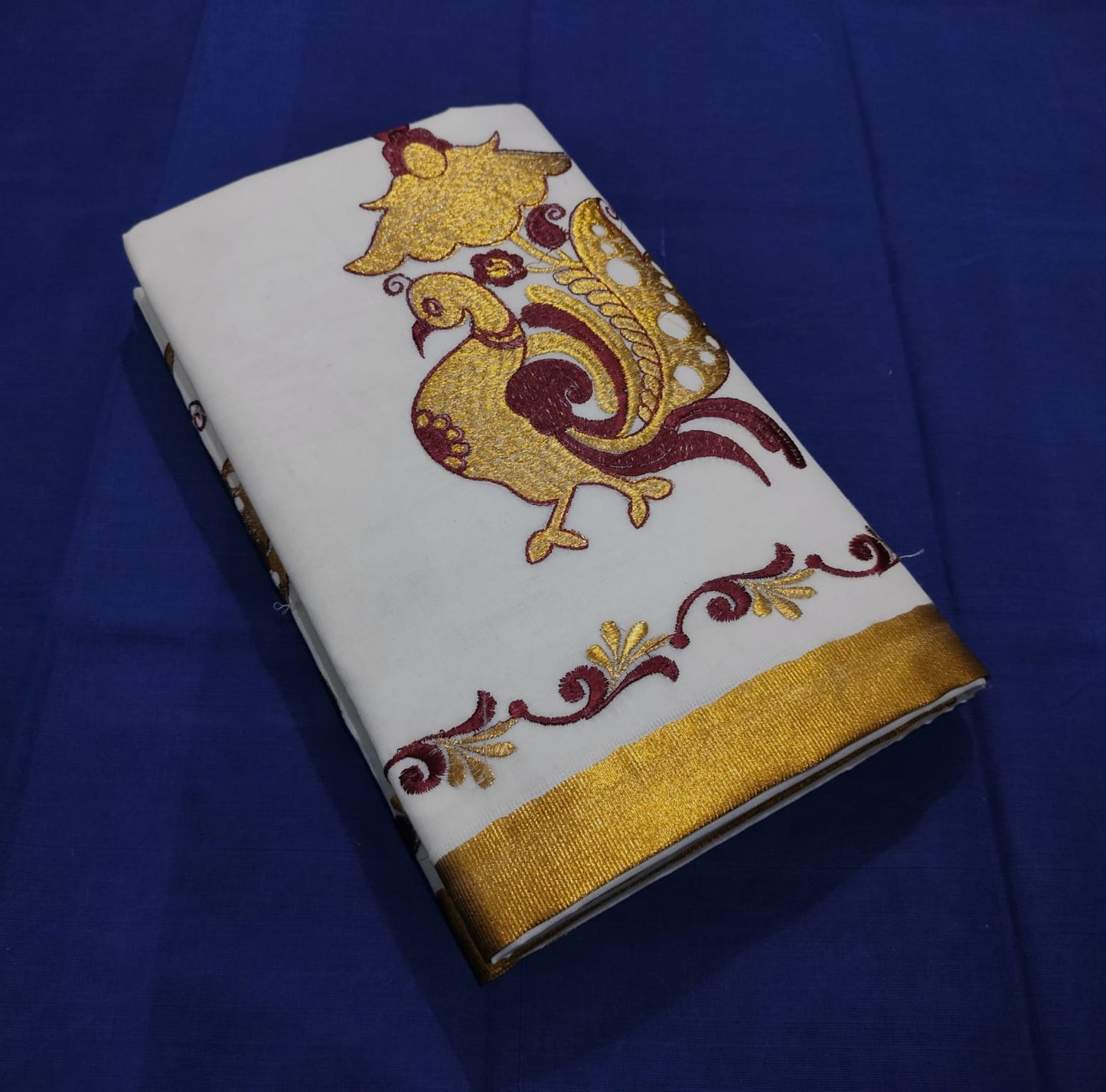 Kerala cotton embroidery work saree