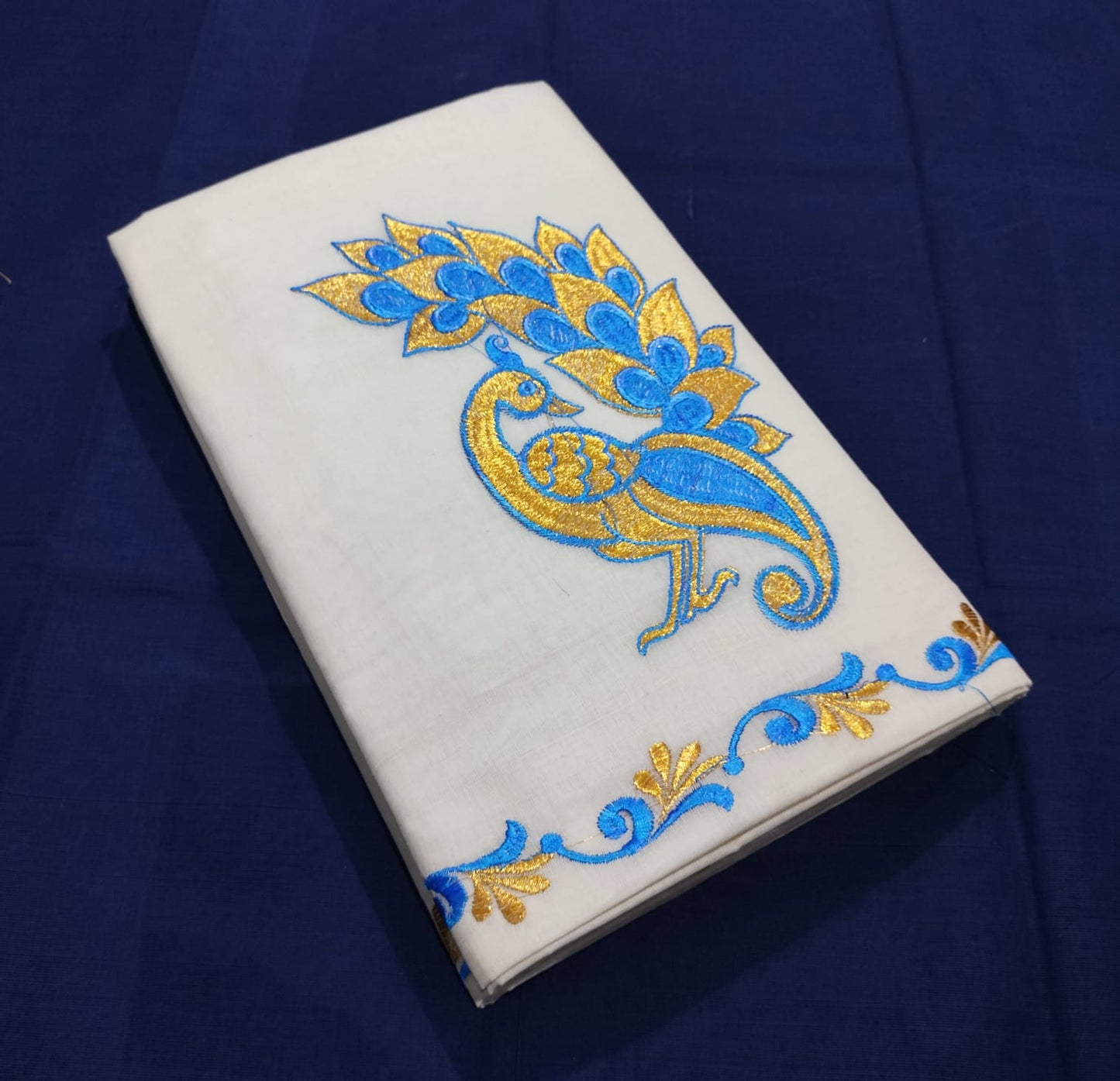 Kerala cotton embroidery work saree