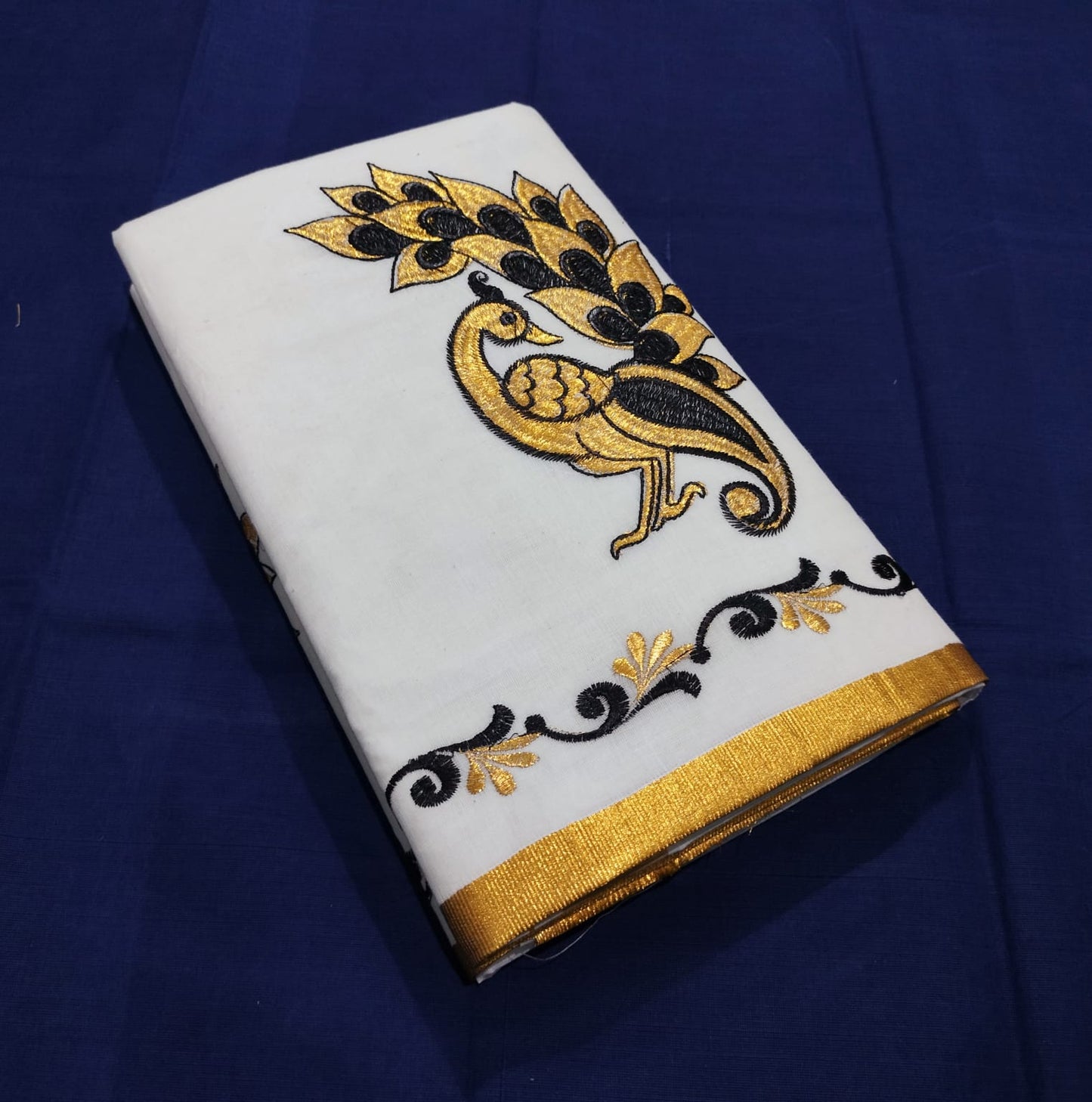 Kerala cotton embroidery work saree