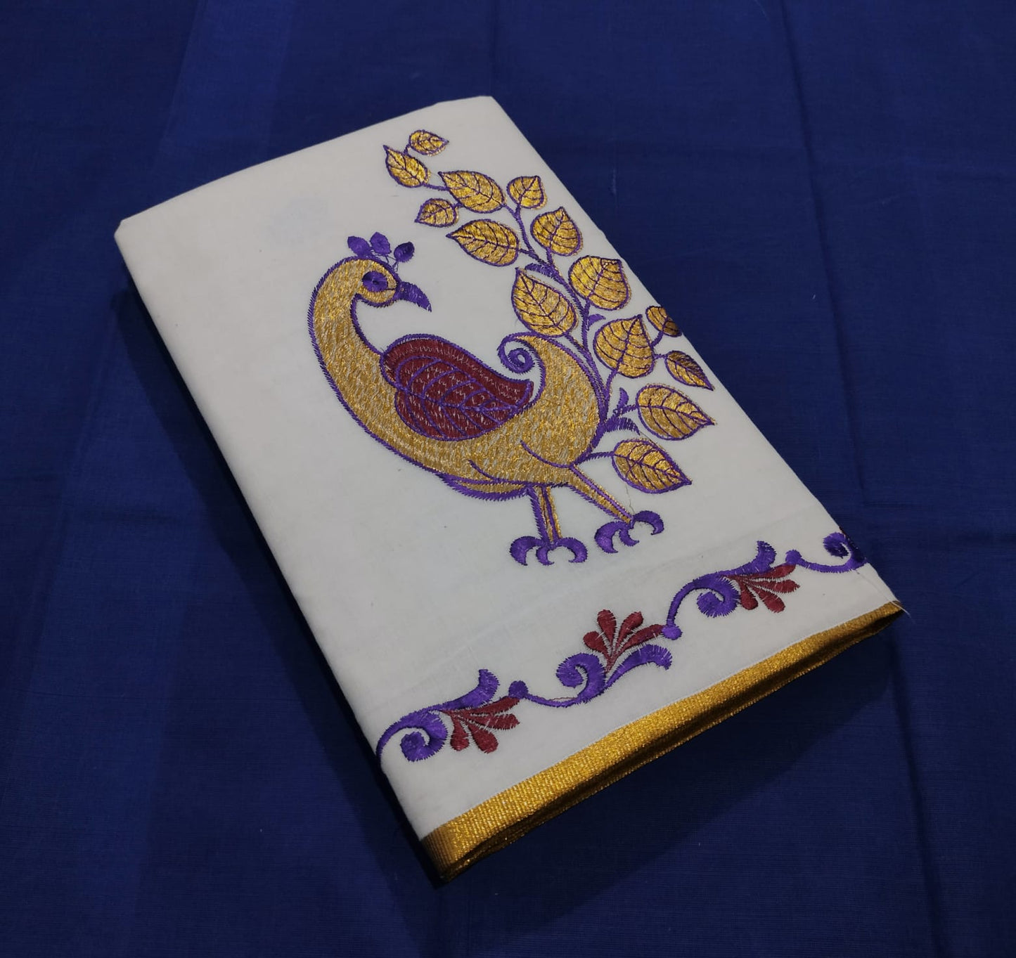 Kerala cotton embroidery work saree