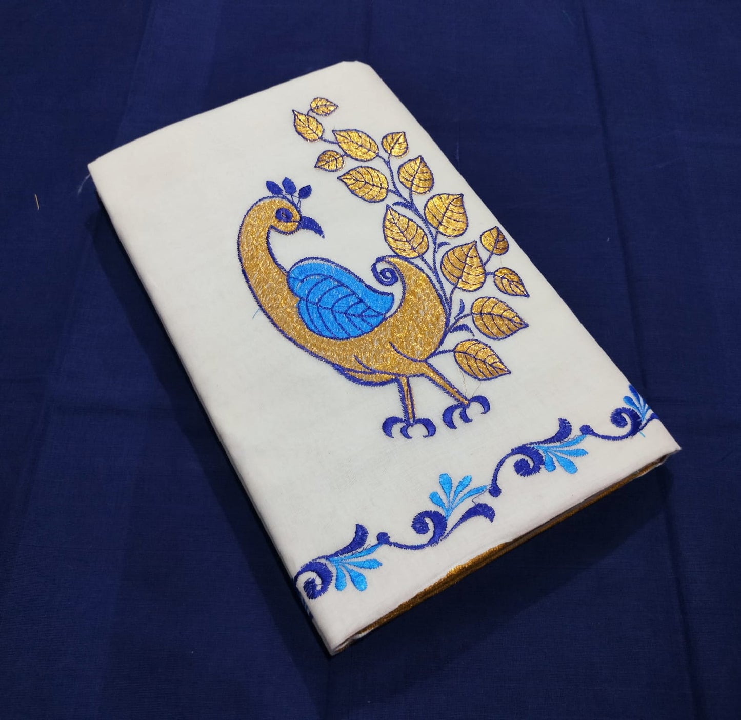 Kerala cotton embroidery work saree