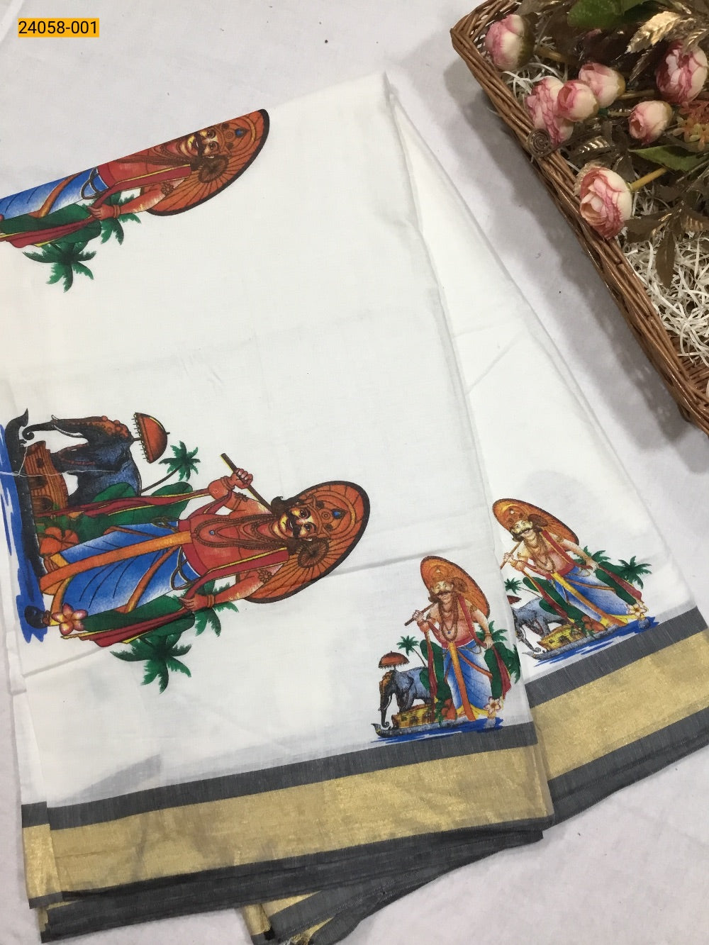 Kerala asthri mural printed cotton saree