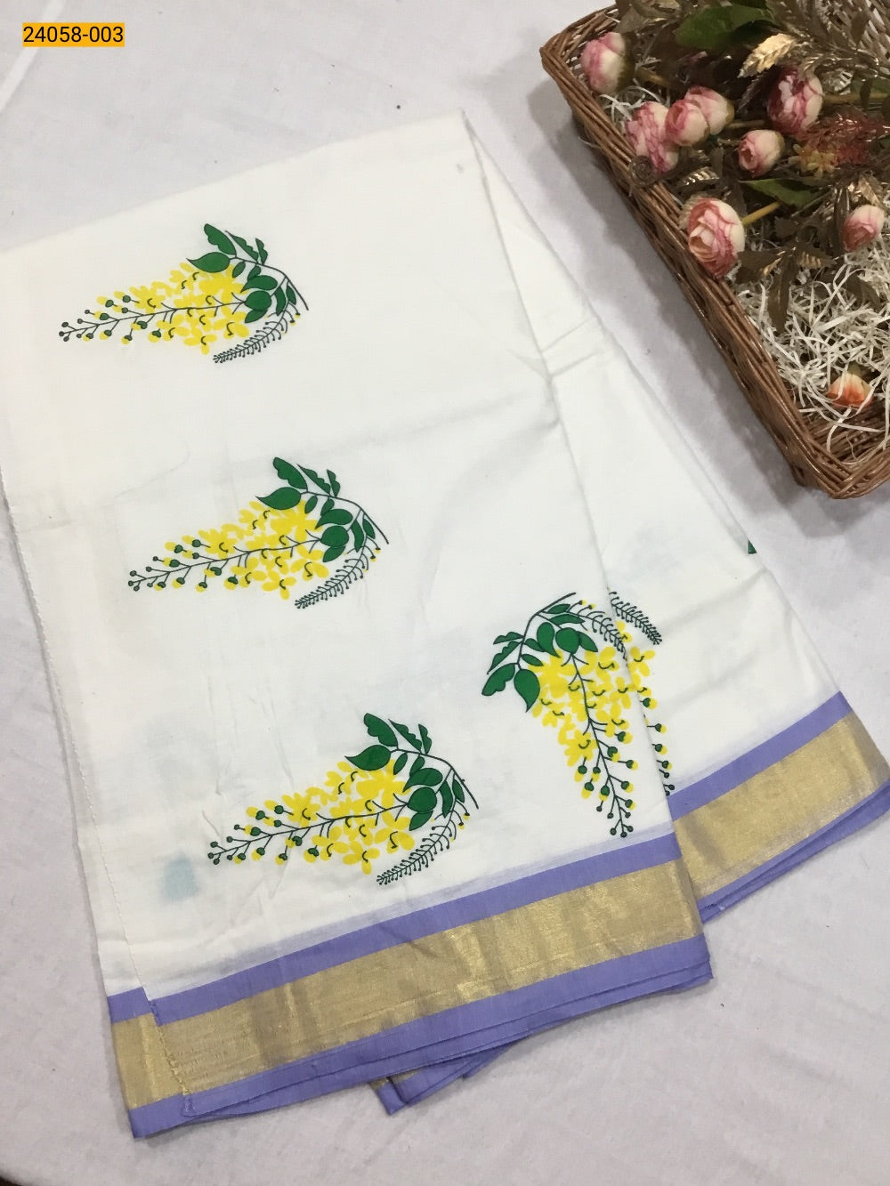 Kerala asthri mural printed cotton saree