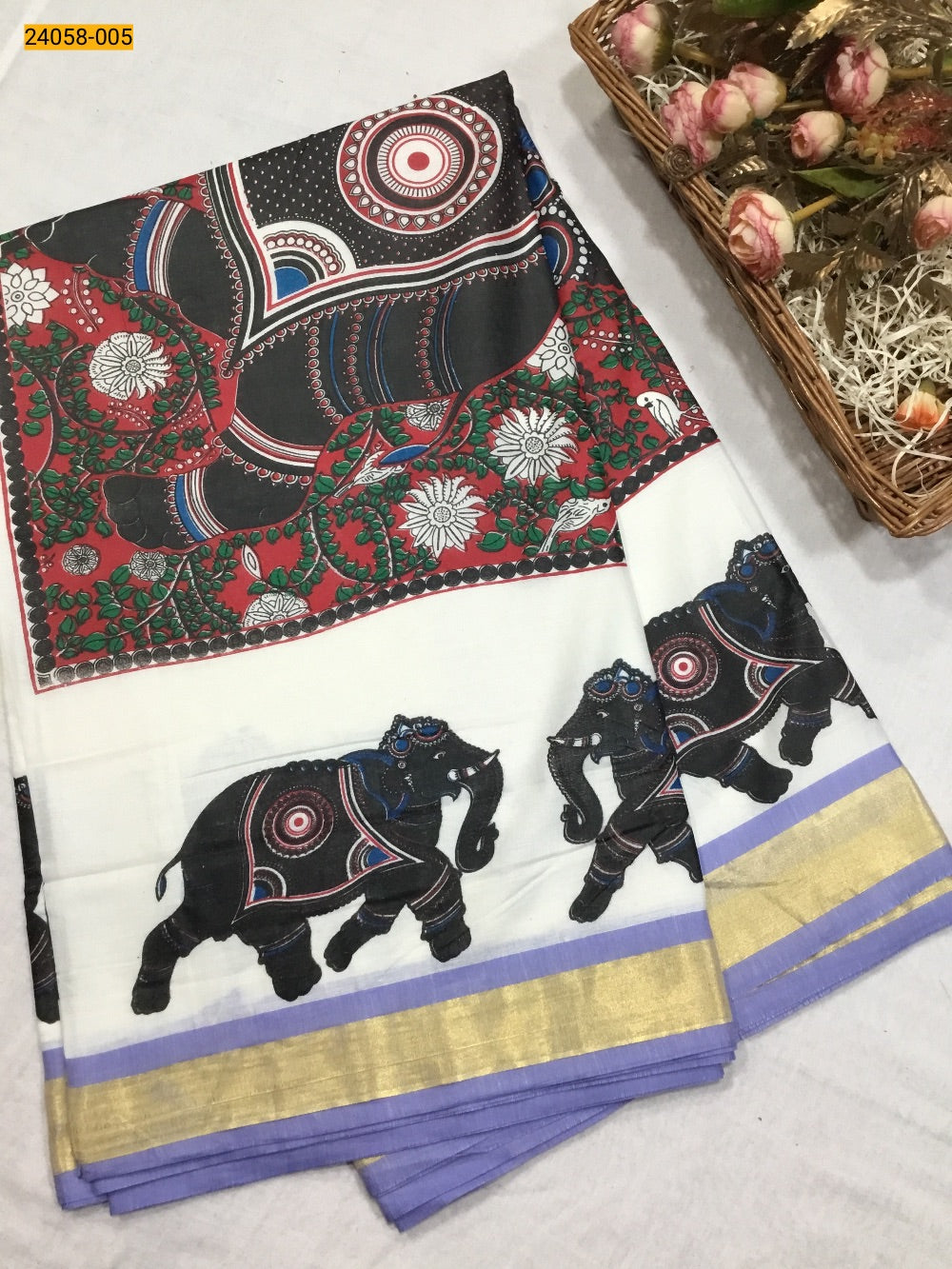 Kerala asthri mural printed cotton saree