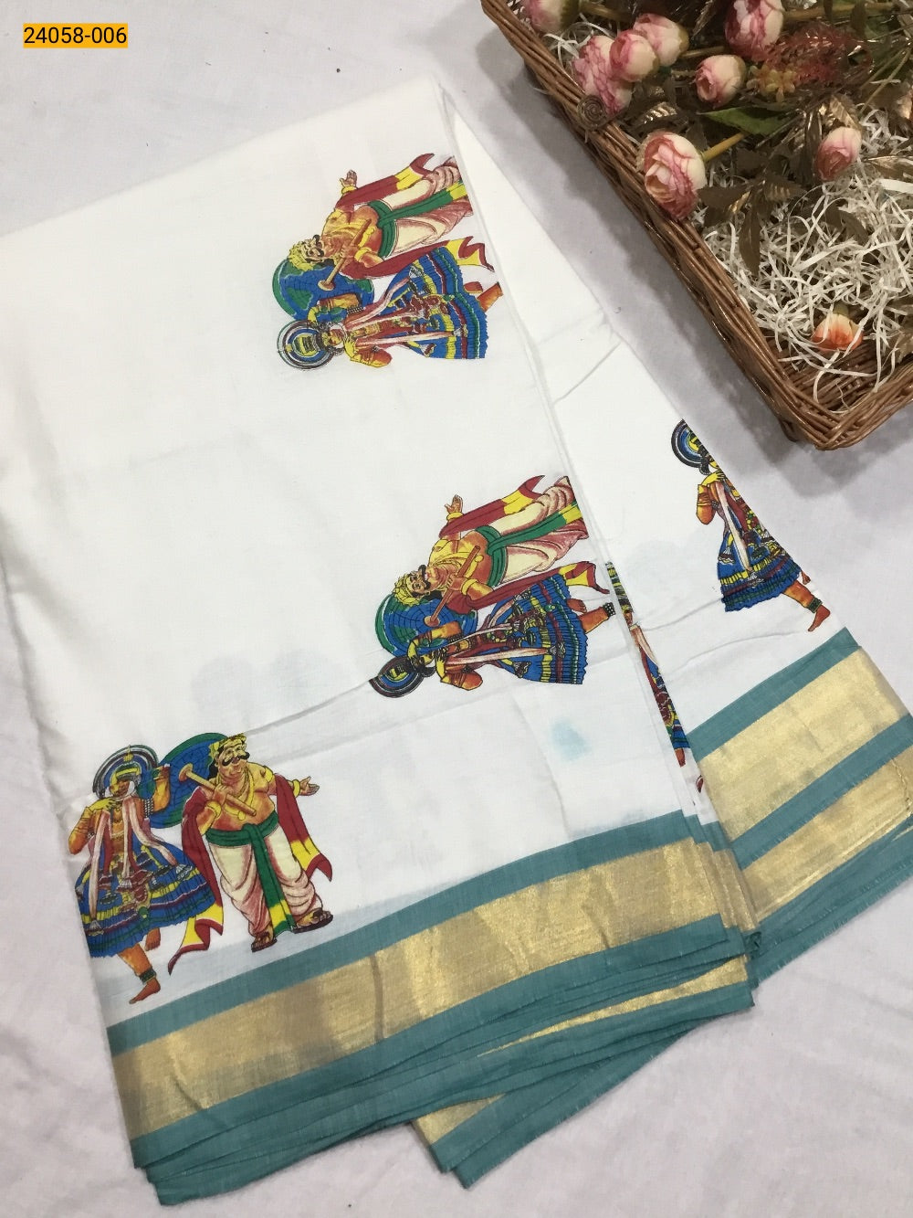 Kerala asthri mural printed cotton saree
