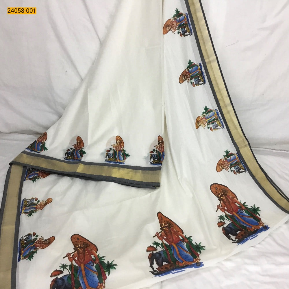 Kerala asthri mural printed cotton saree
