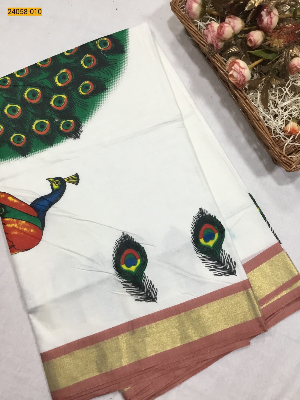 Kerala asthri mural printed cotton saree