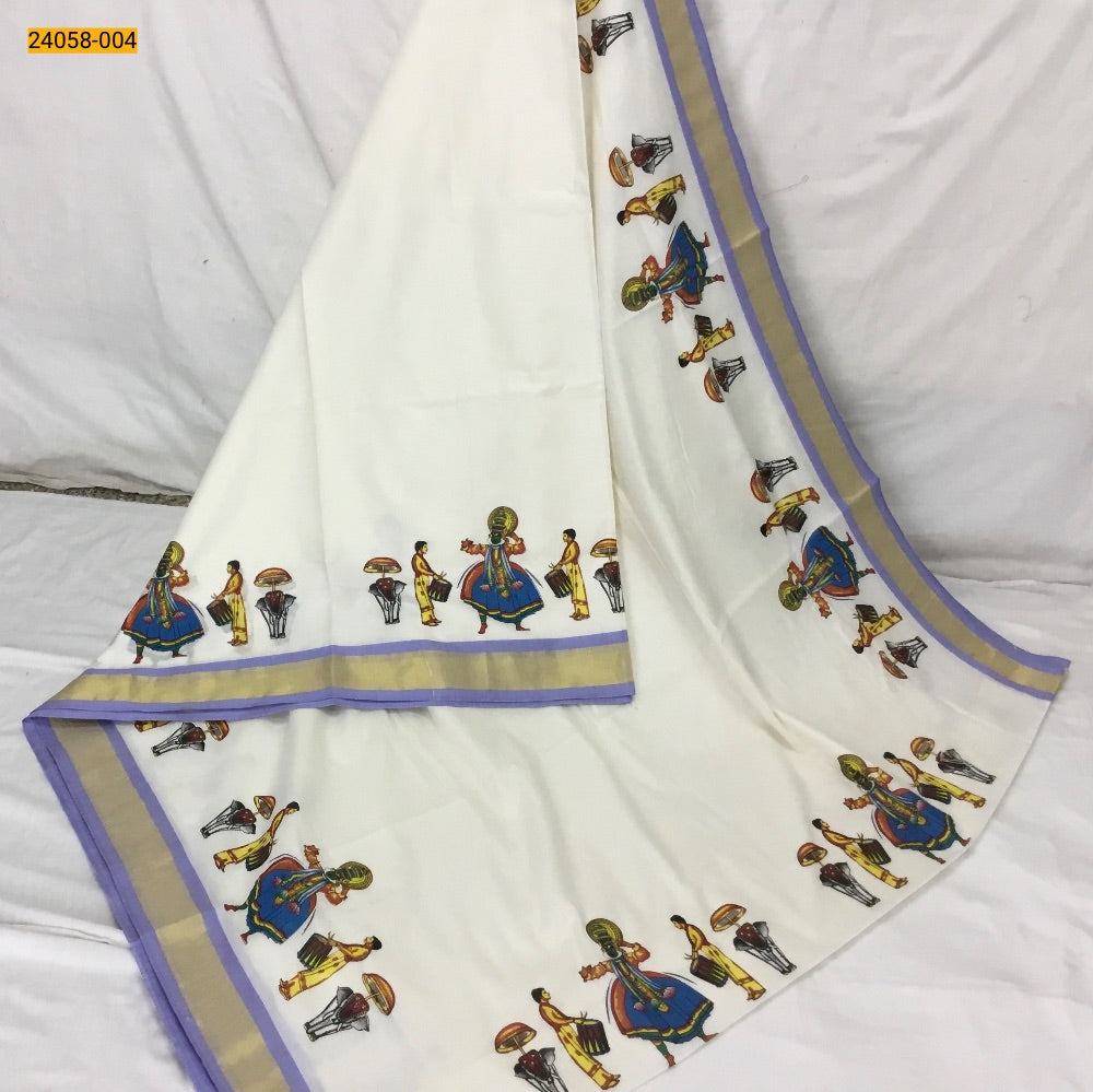 Kerala asthri mural printed cotton saree