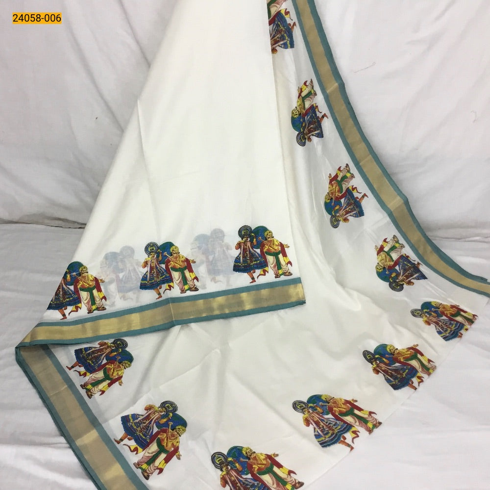 Kerala asthri mural printed cotton saree