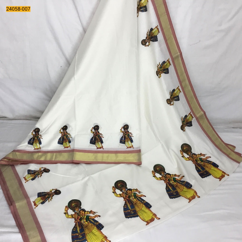 Kerala asthri mural printed cotton saree