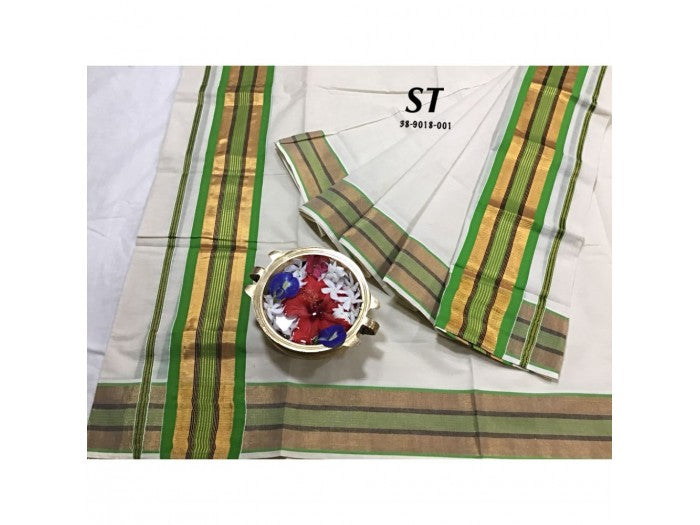 Kerala kasavu cotton set mundu saree (double set mundu)