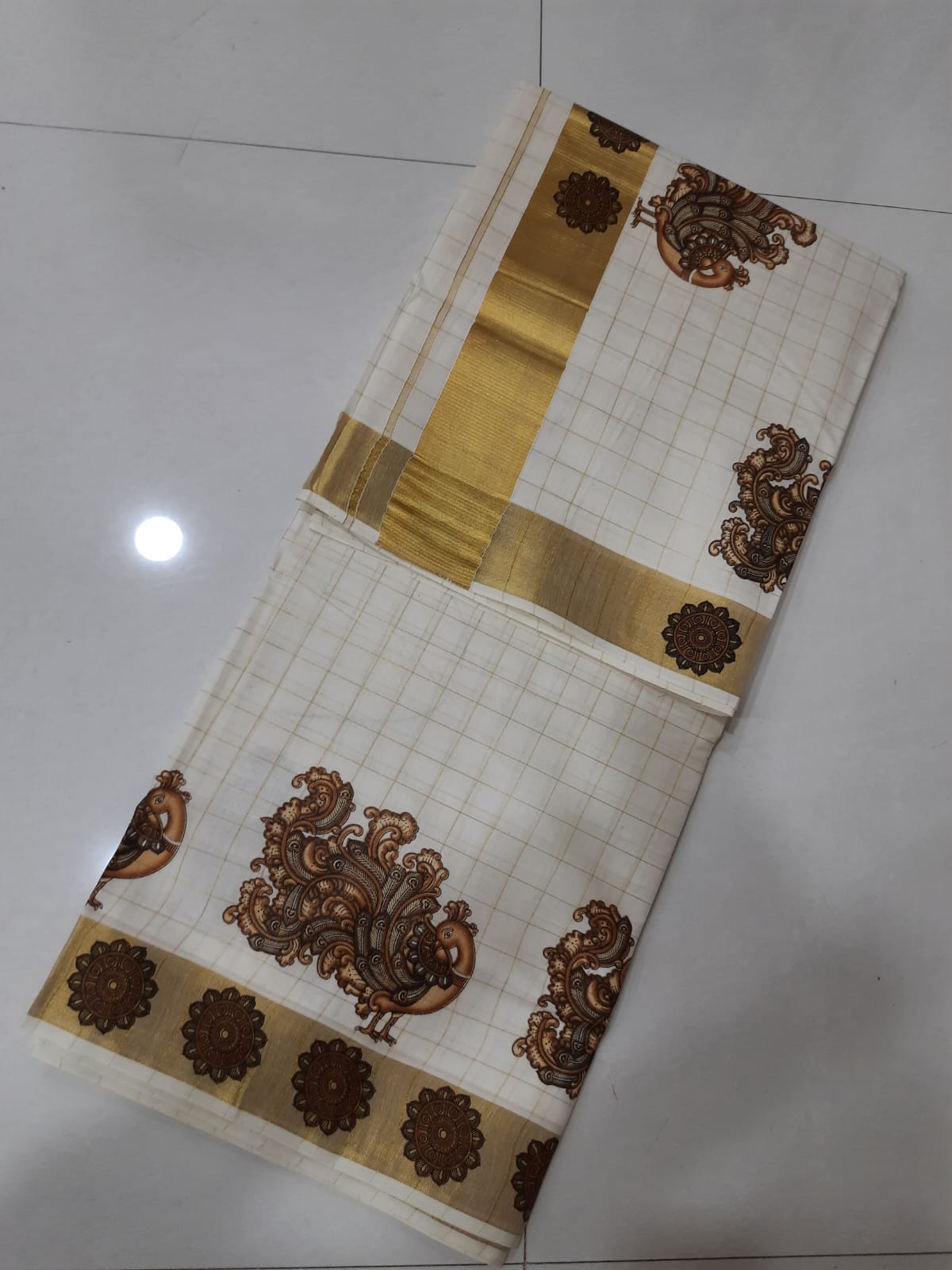 Cotton checked with mural printed saree