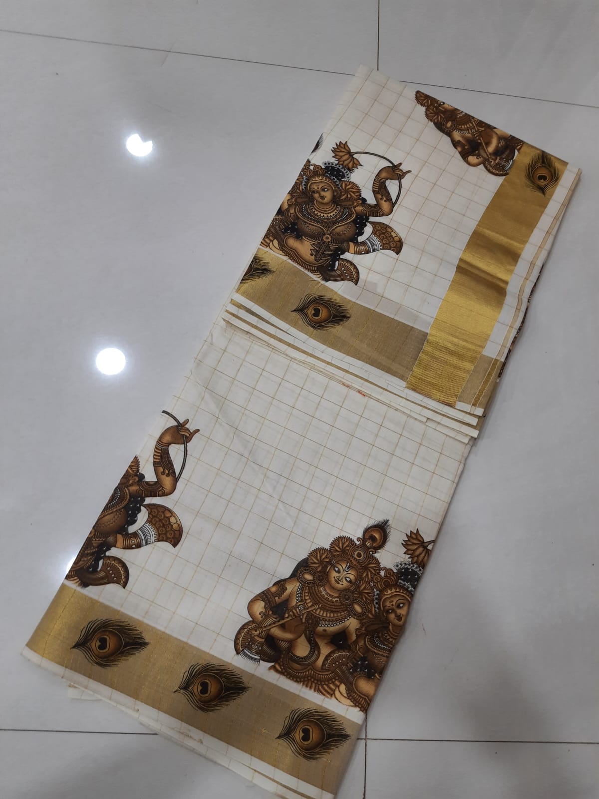 Cotton checked with mural printed saree
