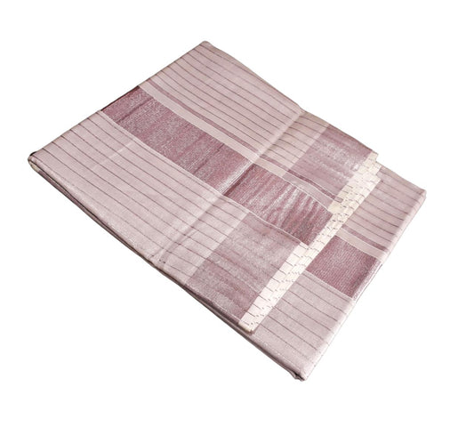 Kerala tissue cotton silver strips saree