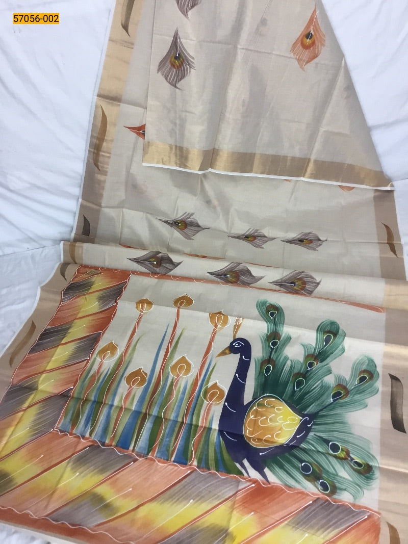 Kerala soft tissue printed silk saree