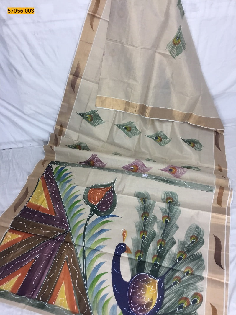 Kerala soft tissue printed silk saree