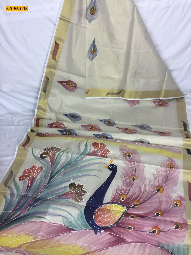 Kerala soft tissue printed silk saree