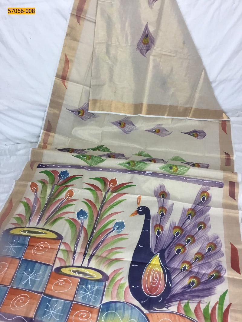 Kerala soft tissue printed silk saree