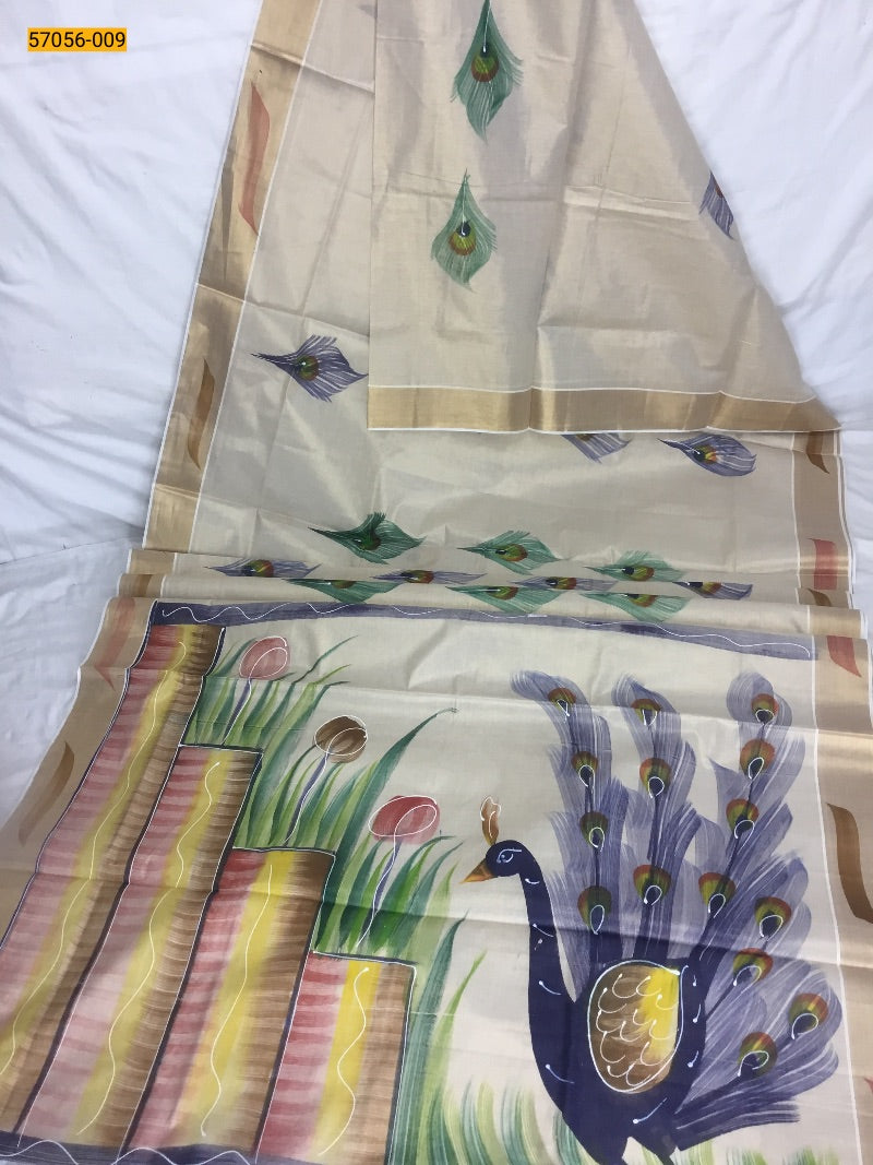 Kerala soft tissue printed silk saree