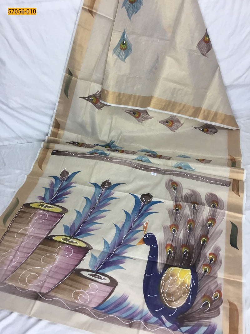 Kerala soft tissue printed silk saree