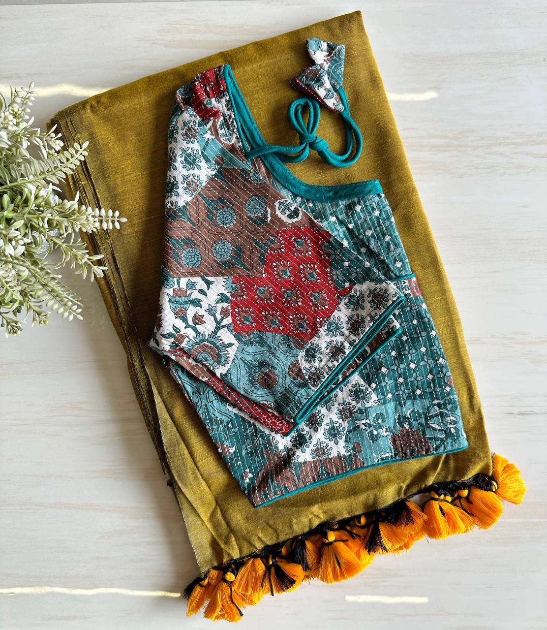 Khadi Saree With Designer Readymade Blouse