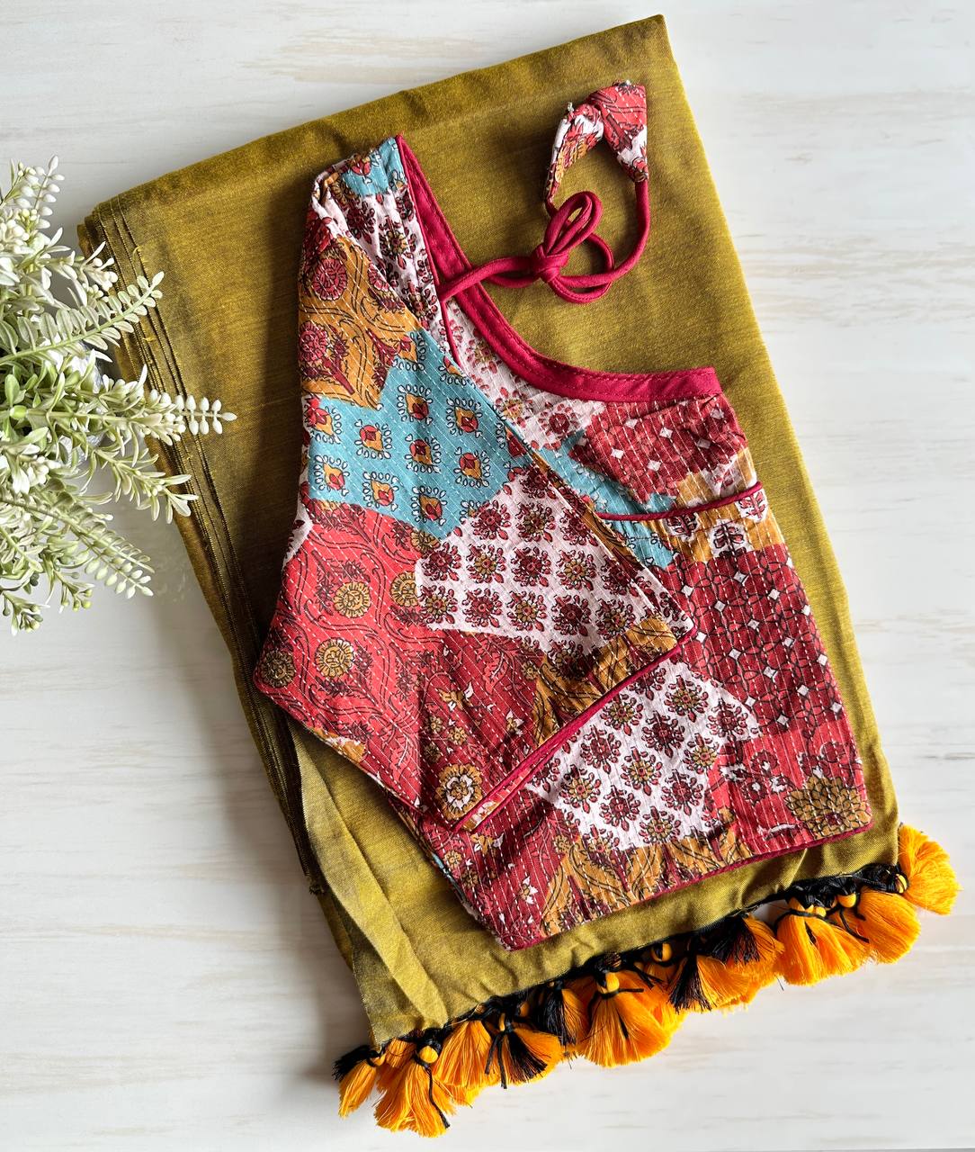 Khadi Saree With Designer Readymade Blouse