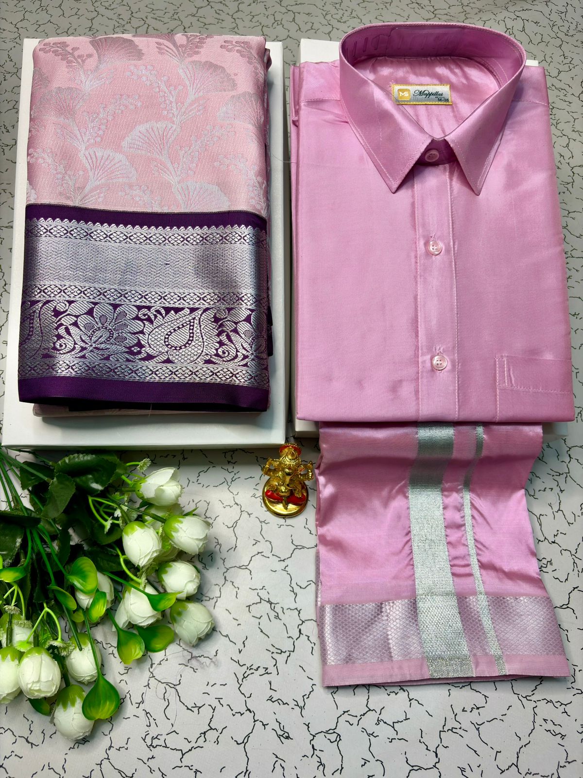 Premium Wedding Wear Korvai Semi Silk Saree with Dhoti Shirt Set