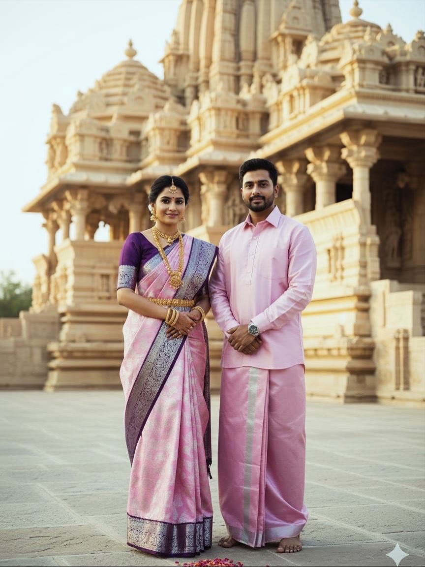 Premium Wedding Wear Korvai Semi Silk Saree with Dhoti Shirt Set