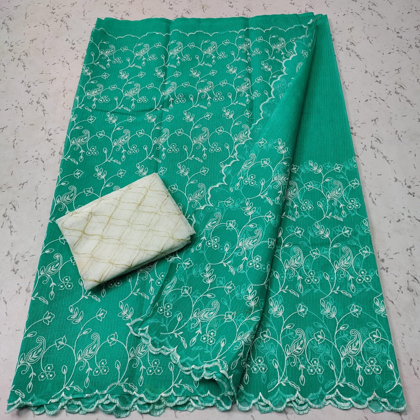 Kota doria mix cotton kangura cut work embroidery saree