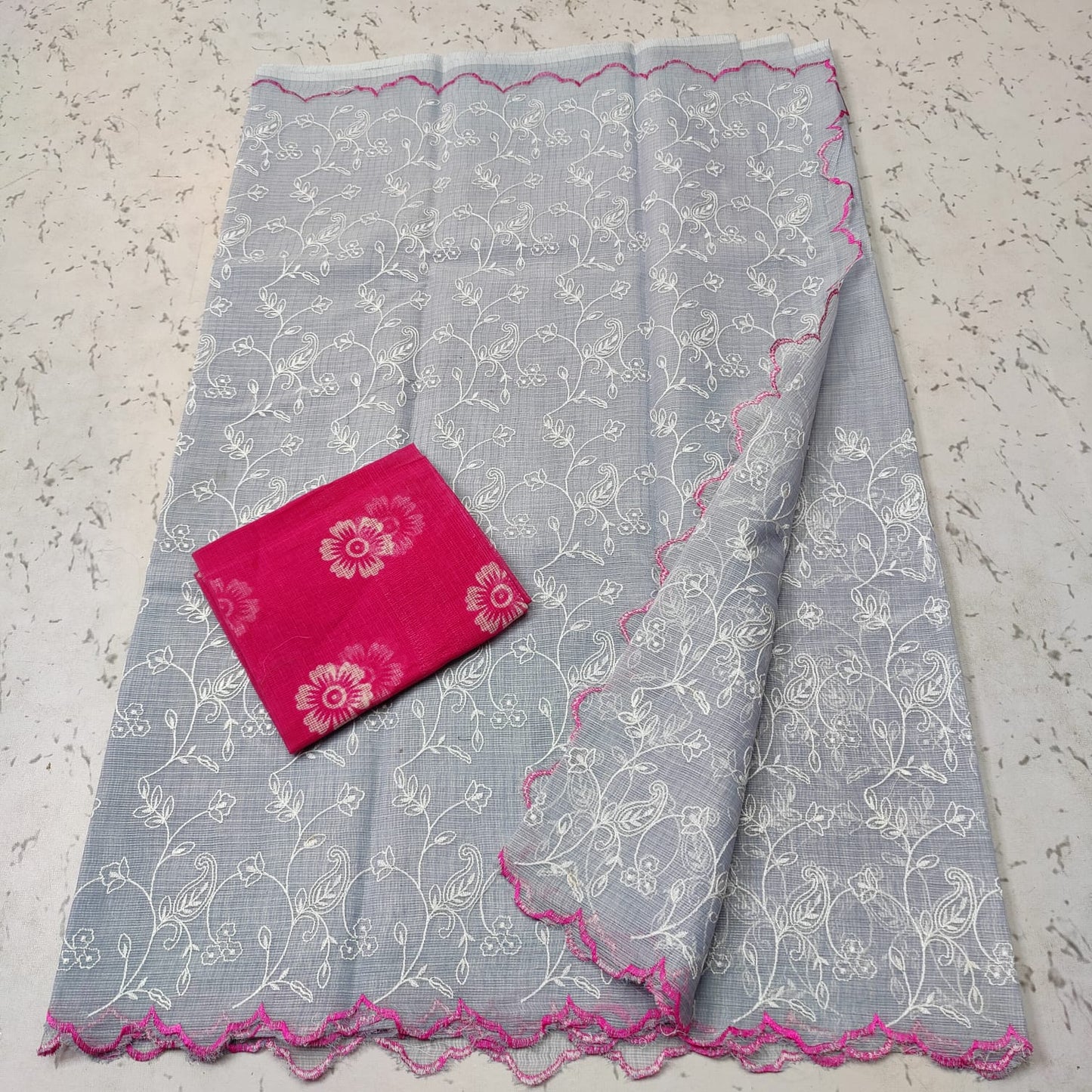 Kota doria mix cotton kangura cut work embroidery saree
