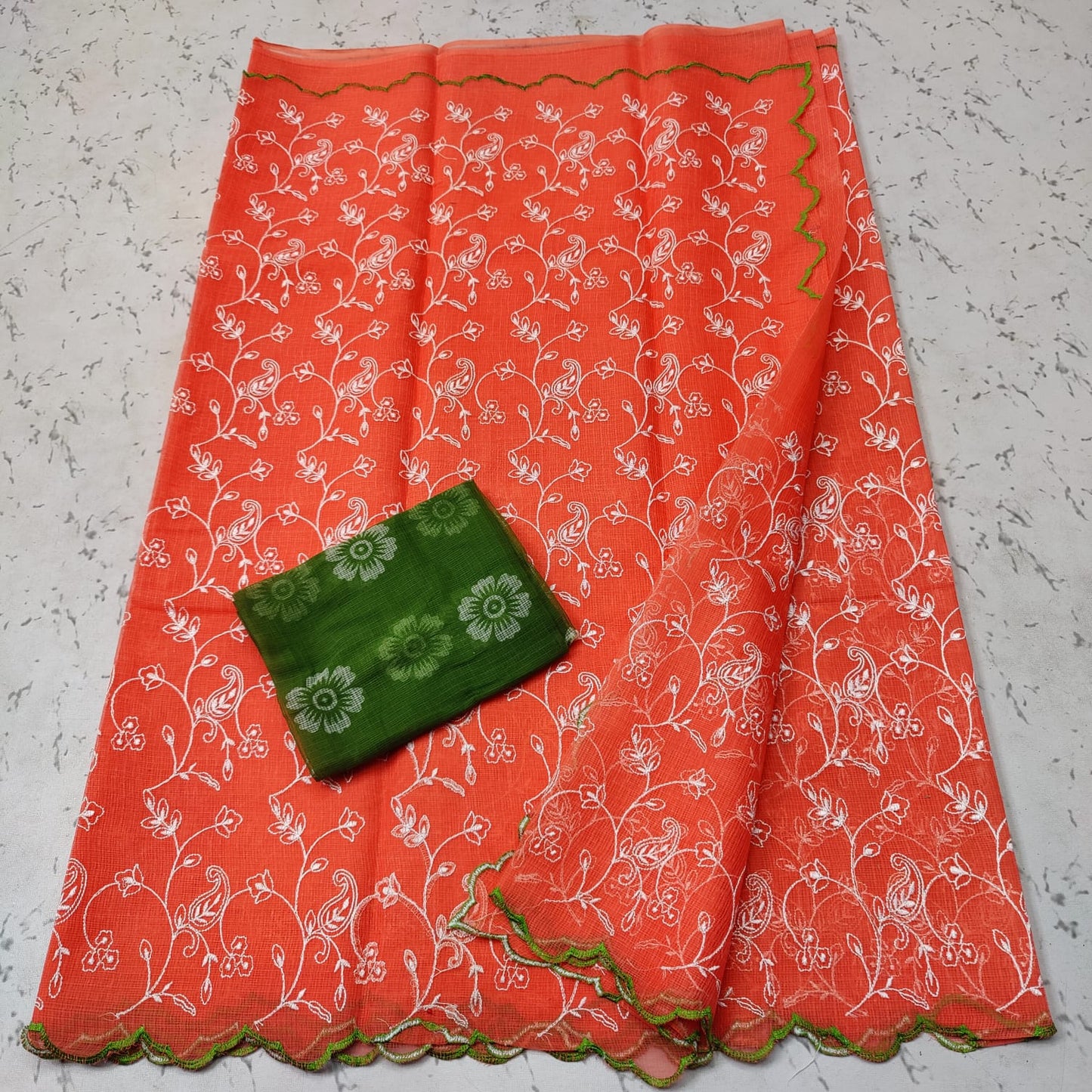 Kota doria mix cotton kangura cut work embroidery saree