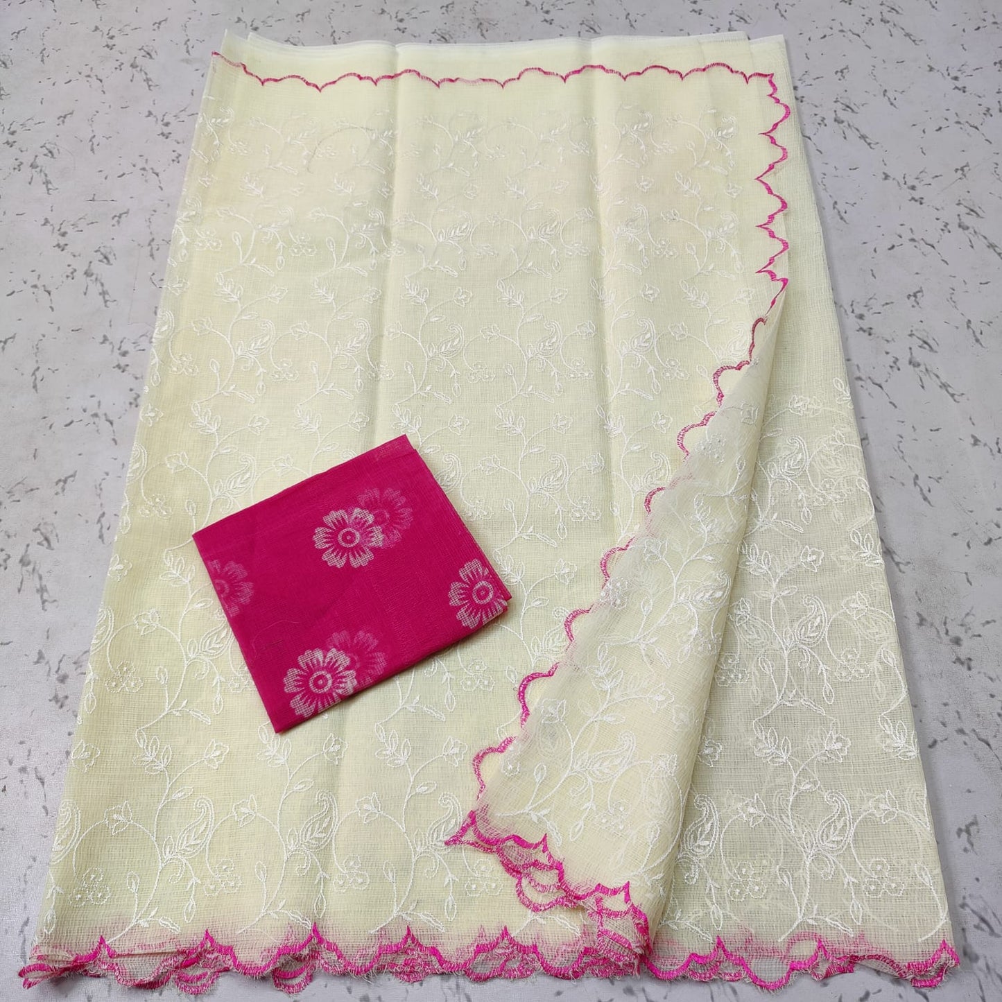 Kota doria mix cotton kangura cut work embroidery saree