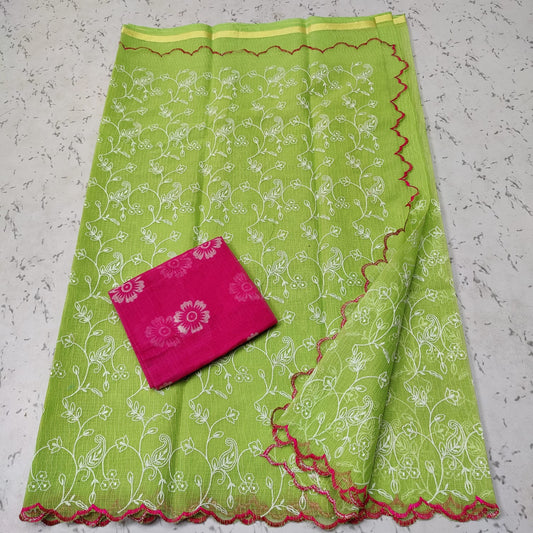 Kota doria mix cotton kangura cut work embroidery saree