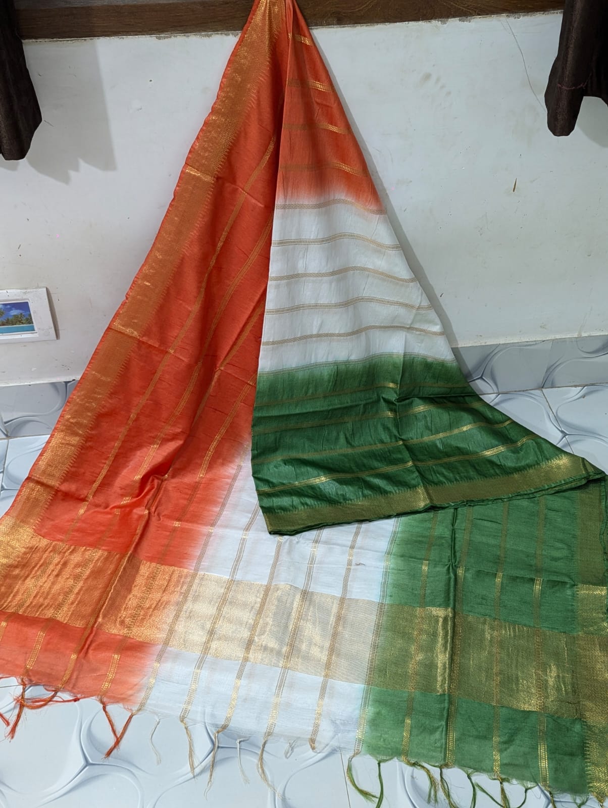 Kota viscose silk tricolor trianga saree