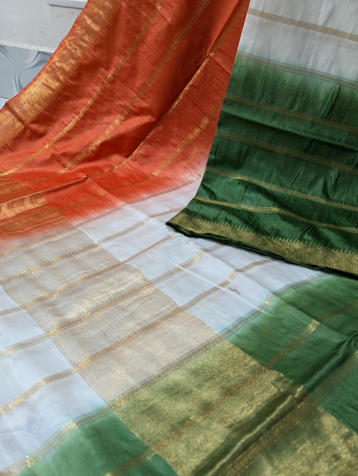Kota viscose silk tricolor trianga saree