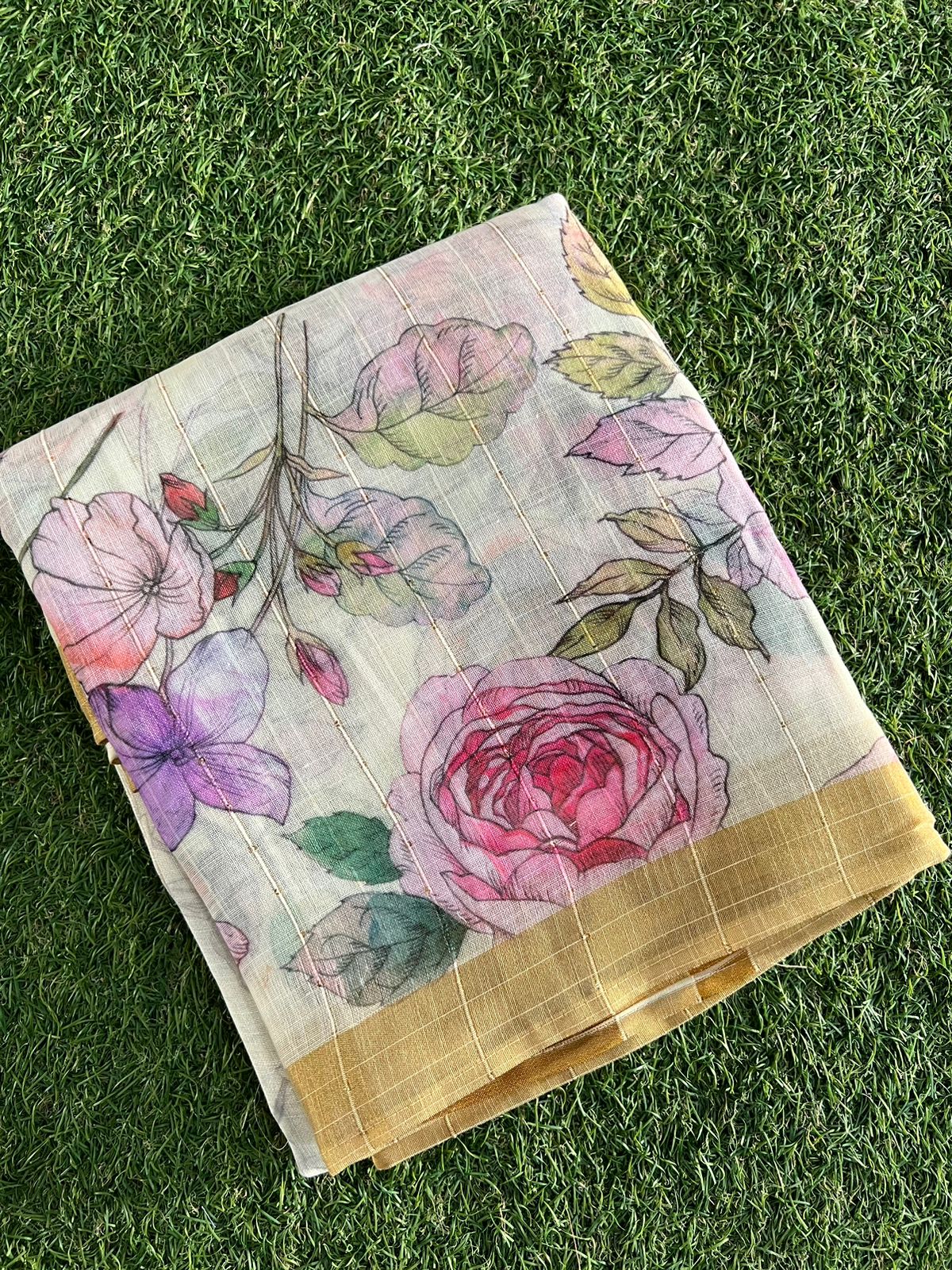 Linen and Cotton Printed Saree