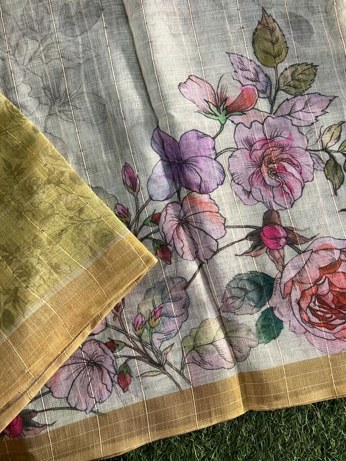 Linen and Cotton Printed Saree